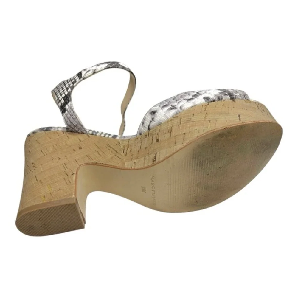 Marc‎ Fisher 10M Grey Snakeskin Platform Sandals Cork Wedge Heel Boho Chic